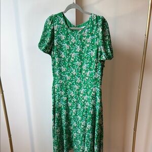 LOFT Green Puff Sleeve Midi Sundress
